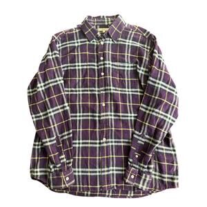 Burberry London womens purple plaid flannel size XL 100% cotton